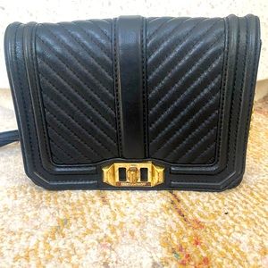 Rebecca Minkoff Chevron Quilted Small Black Crossbody with Gold Chain
